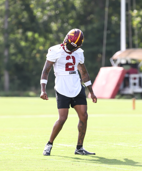 WR Dyami Brown (2) dancing on the field at the Commanders traini