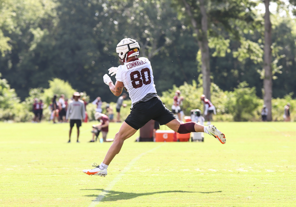 TE Sammis Reyes (80) misses the catch the catch at the Commander