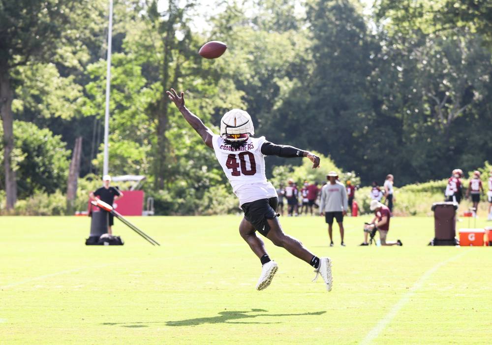 (40) leaps to make the catch the catch at the Commanders trainin