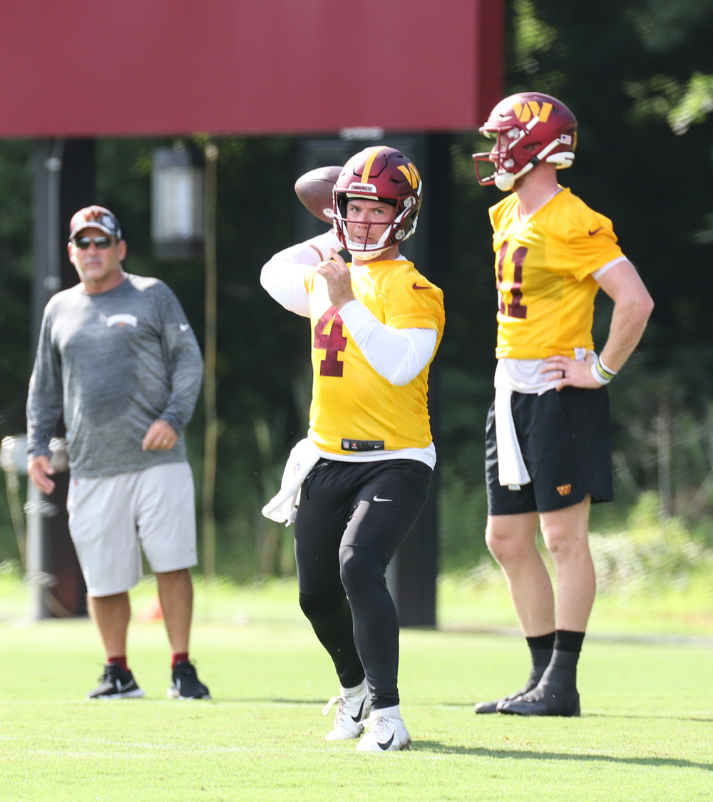 Quarterback Taylor Heinicke (4) prepares to make a throw at the