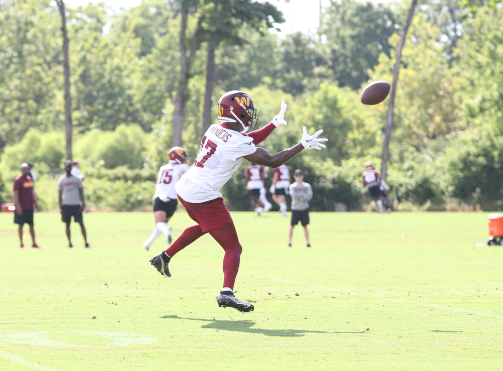 Wide Reciever Terry McLaurin (17) about to make a catch at the C