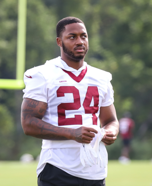 RB Antonio Gibson (24) before practice Commanders training camp