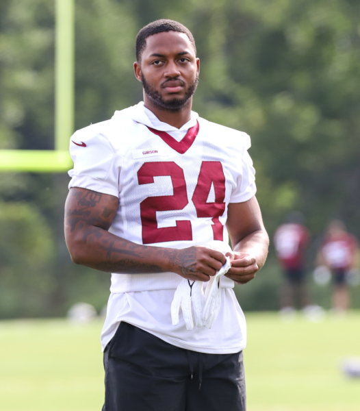 RB Antonio Gibson (24) before practice Commanders training camp