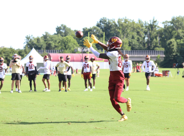 Washington Commanders Wide Reciever Cam Sims (89) just about to