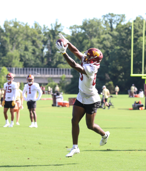 Washington Commanders Wide Reciever Kyric McGowan (83) makes a c