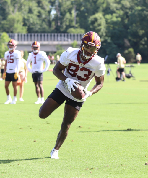 Washington Commanders Wide Reciever Kyric McGowan (83) makes a c