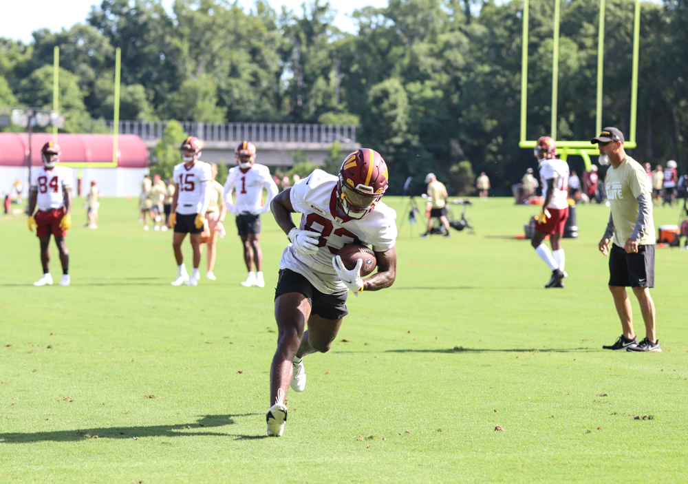 Washington Commanders Wide Reciever Kyric McGowan (83) makes a c