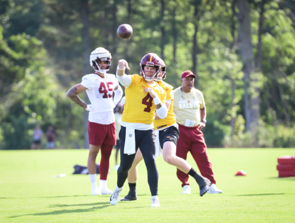 Washington Commanders Quarterback Taylor Heinicke (4) throwing t
