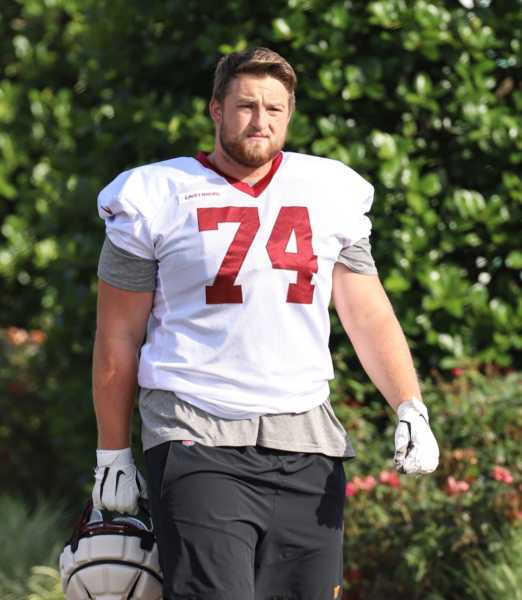 Washington Commanders Guard Nolan Laufenberg (74) taking the fie