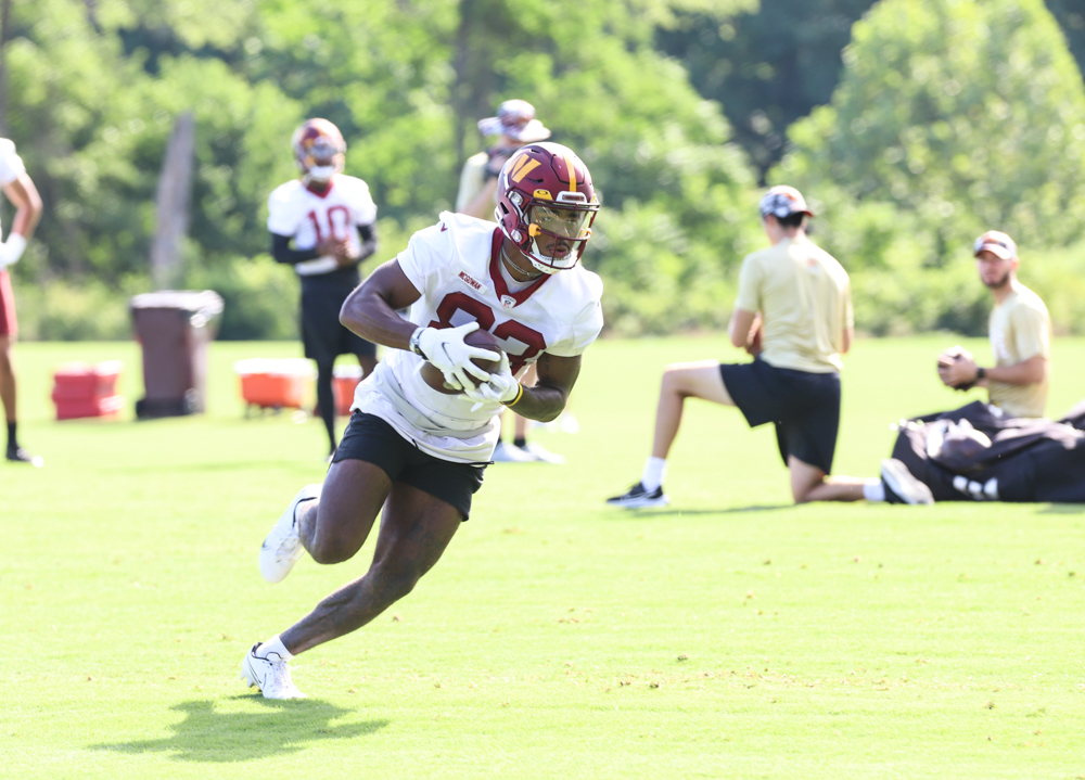 Washington Commanders Wide Reciever Kyric McGowan (83) makes a c