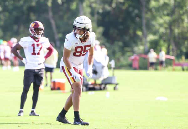Washington Commanders Tight End Cole Turner (85) waits for the p