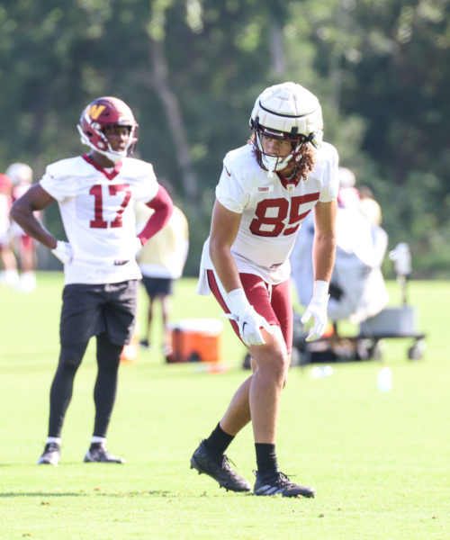 Washington Commanders Tight End Cole Turner (85) waits for the p